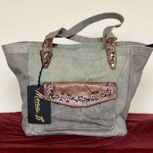 Mona B “The Kaley” Upcycled & Recycled Canvas Handbag with Vegan Leather Pocket